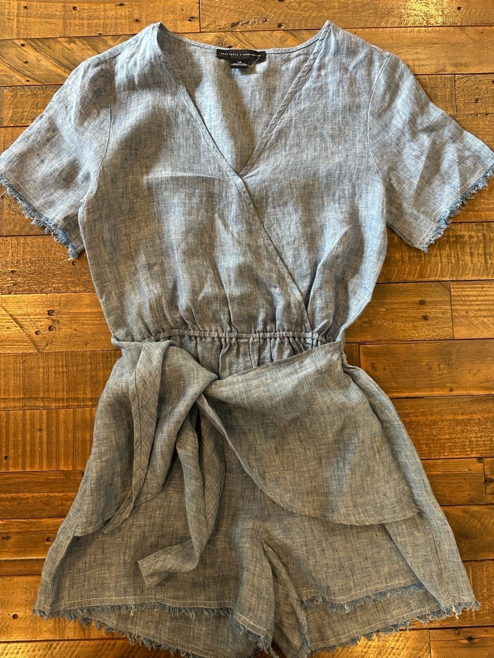 Sanctuary x Anthropologie Montana Blue Linen Front Wrap Tie Waist Romper Sz XS - Picture 5 of 10